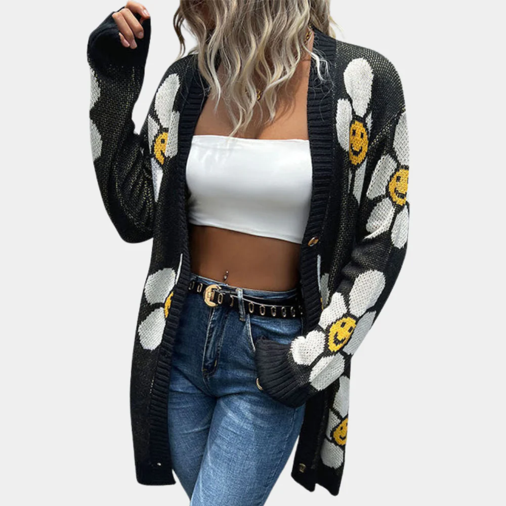 Lucine - Cardigan à imprimé floral joyeux pour femmes – Image 5