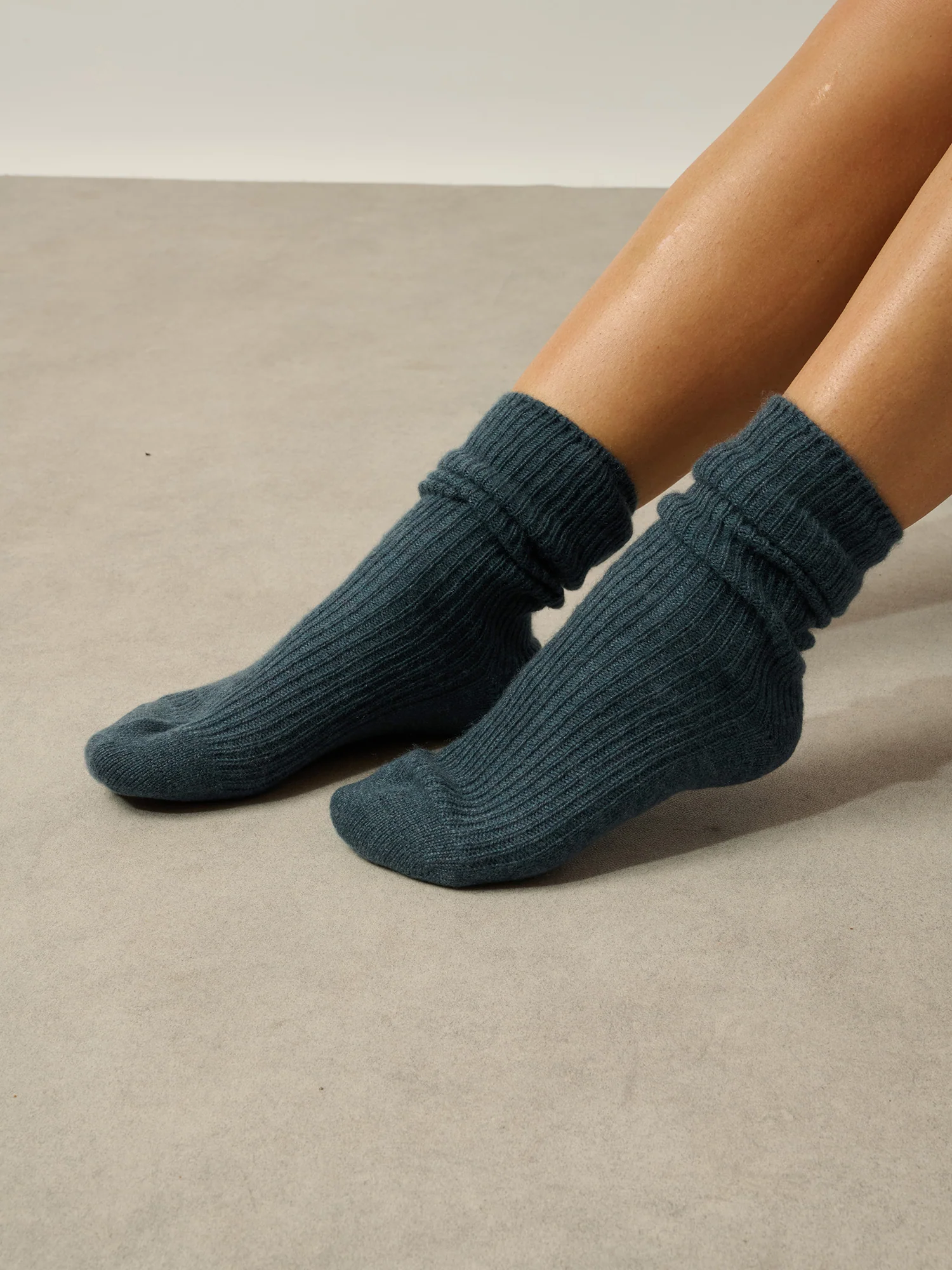 CHEWILA chaussettes 4 fils vert canard chiné 100% cachemire