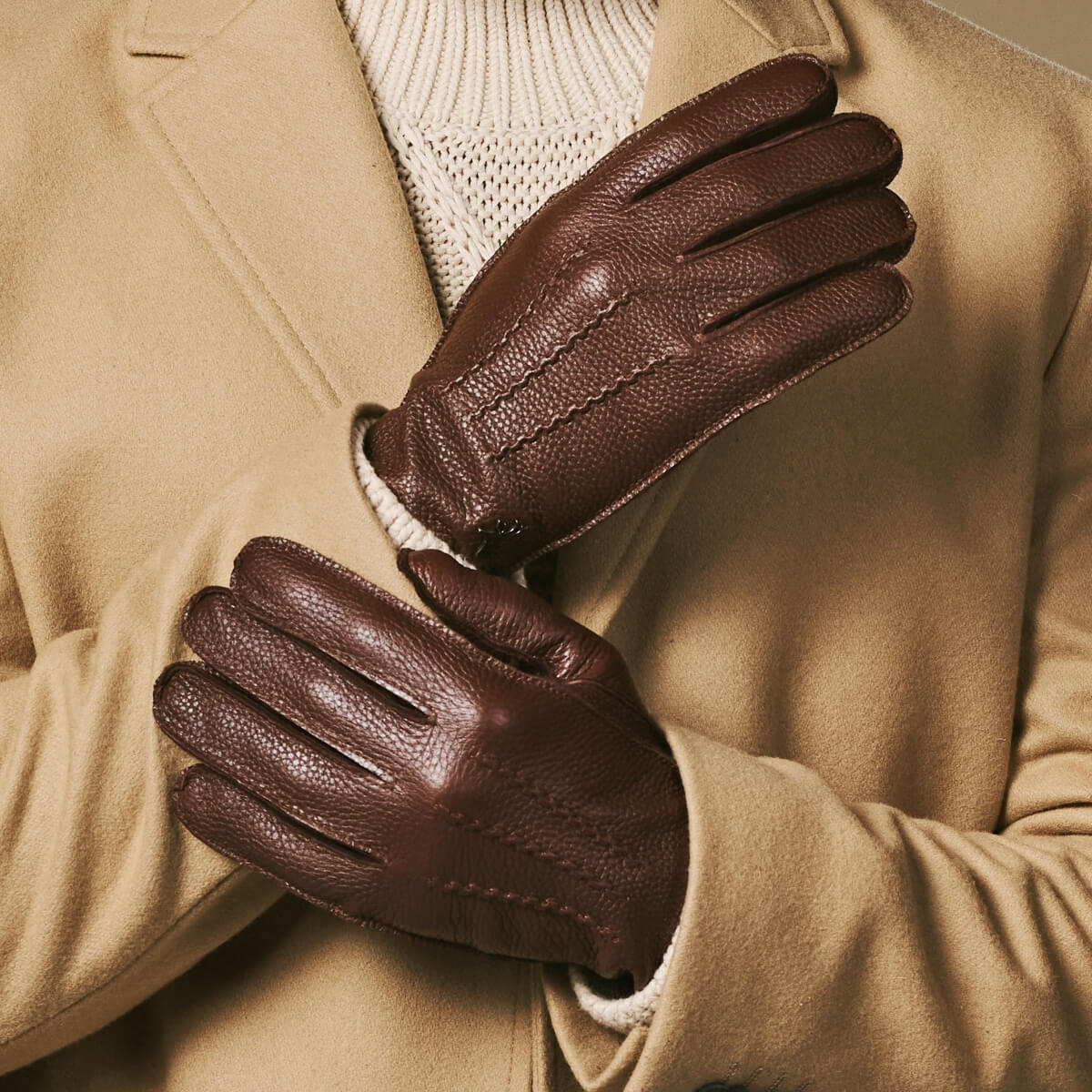 Charles (marron) – Luxueux gants en cuir de cerf américain doublés de cachemire chaud – Image 6