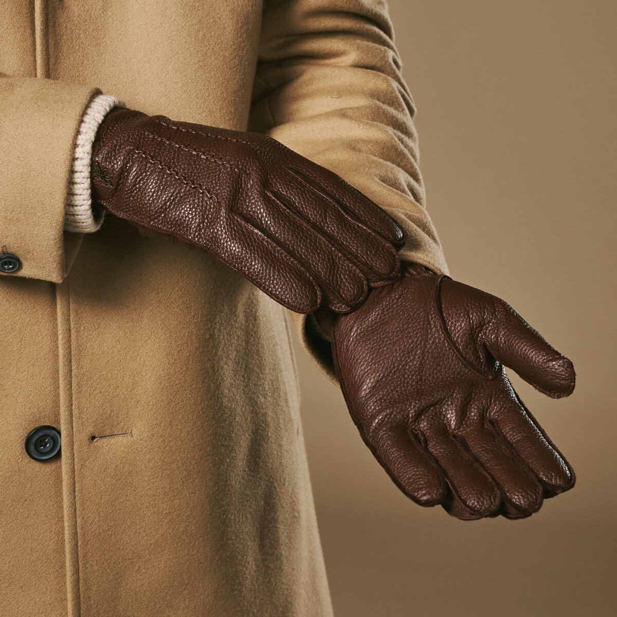 Charles (marron) – Luxueux gants en cuir de cerf américain doublés de cachemire chaud – Image 9
